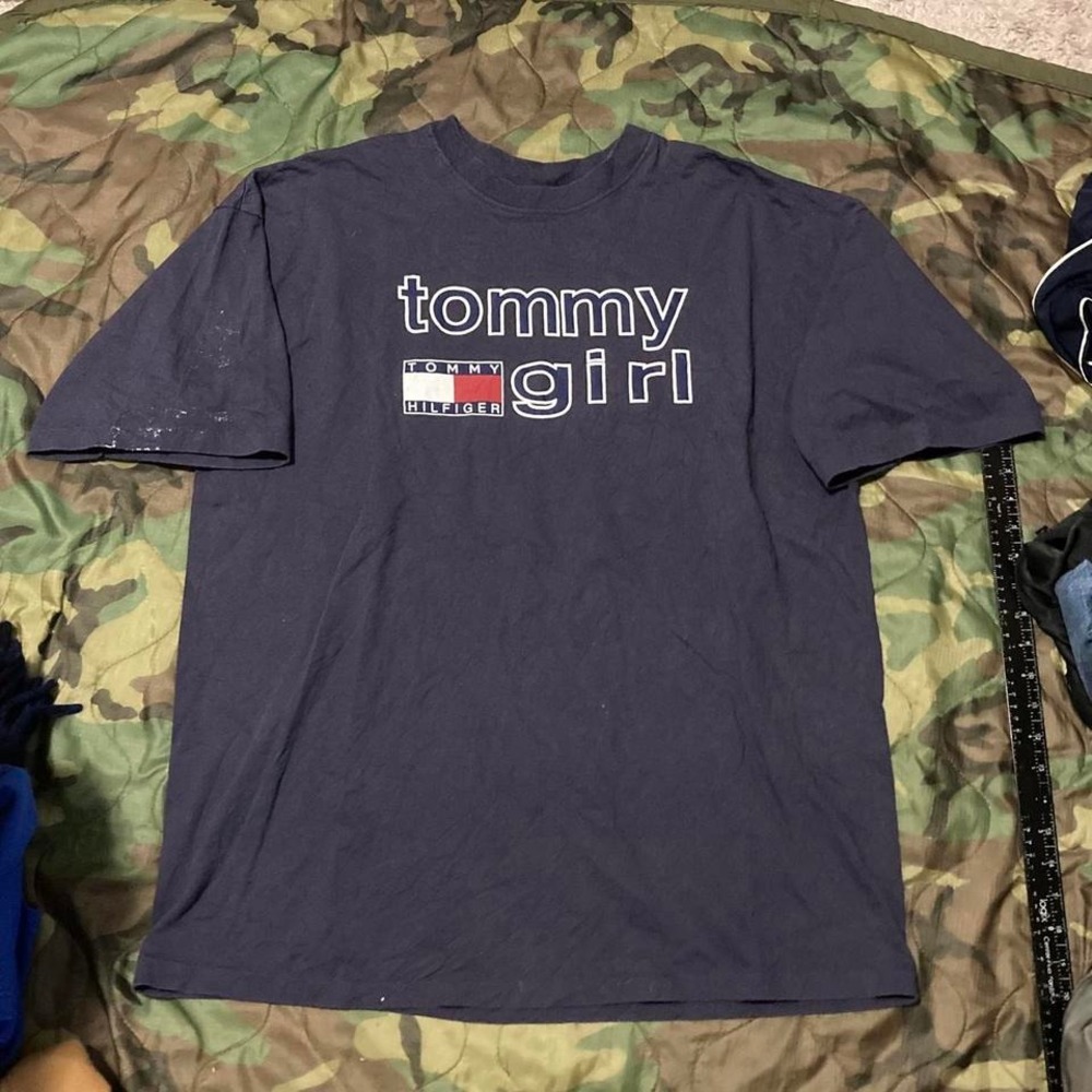Vintage 80s/90s Tommy Hilfiger "Tommy‎ girl" thrashed tee paint size XL/23.5.